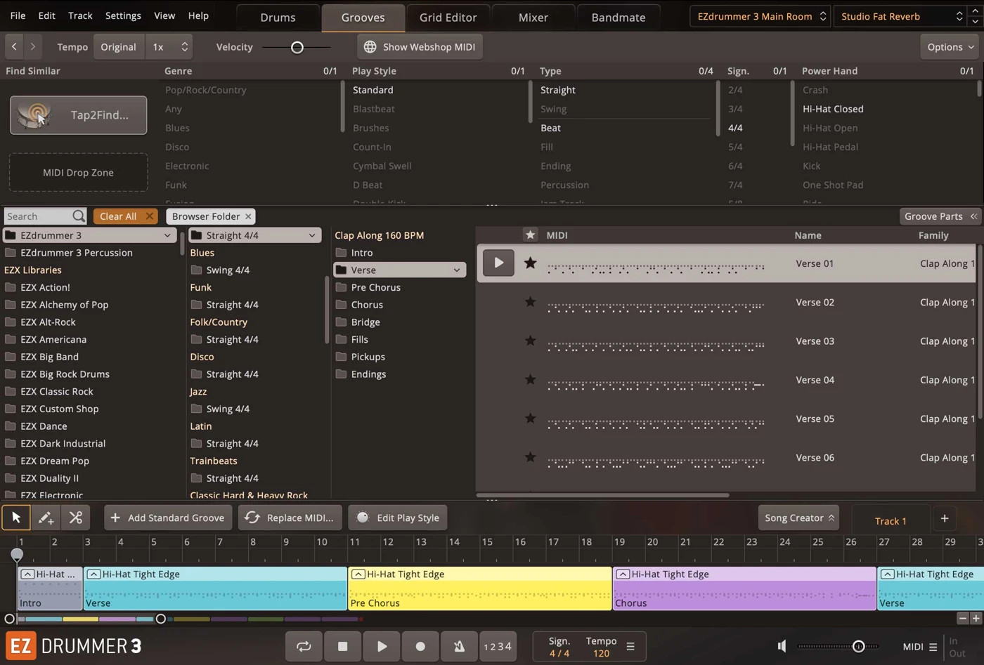 EZdrummer 3 groove browser and Song Track for songwriting