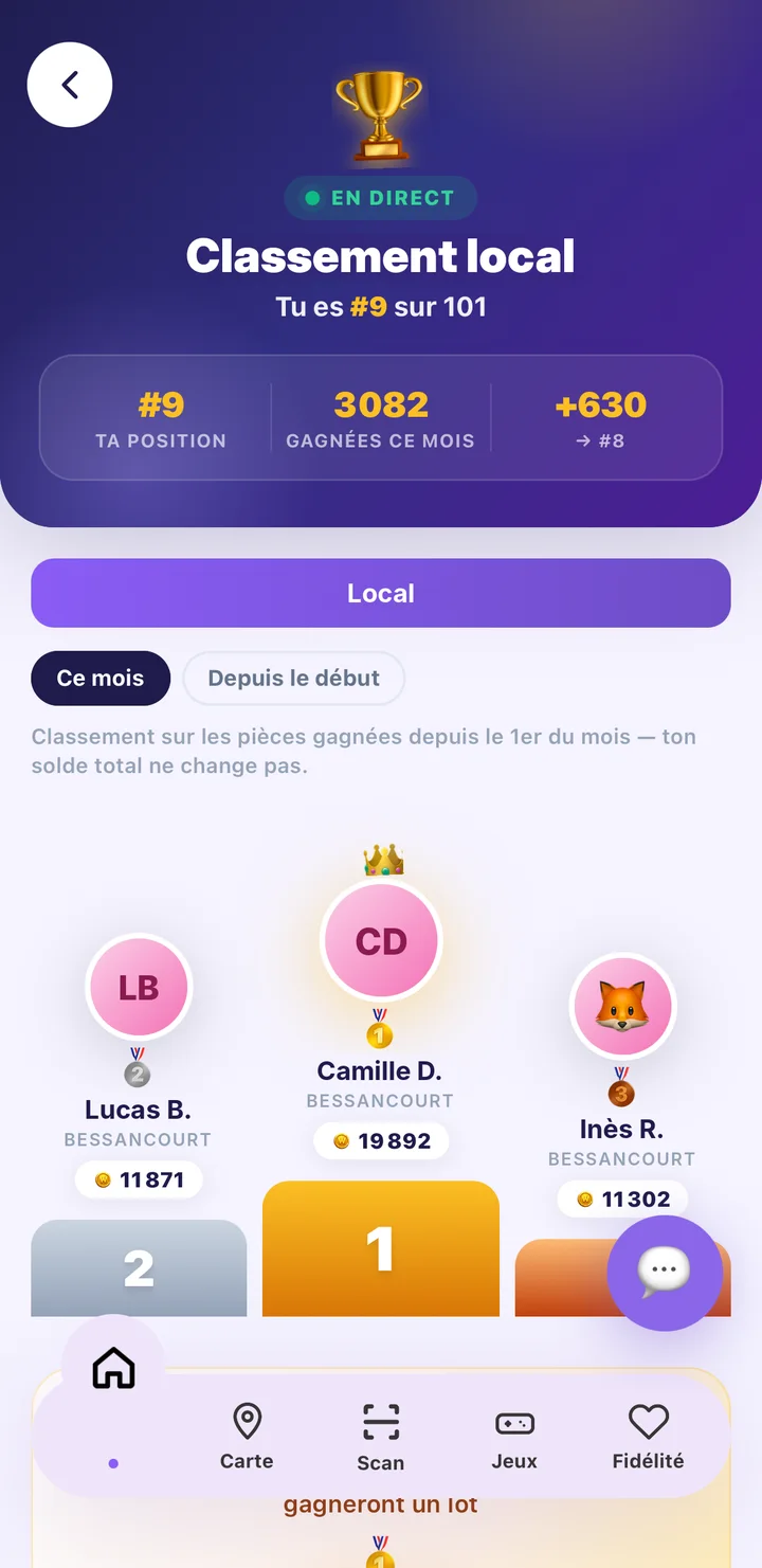 Classement local des joueurs dans l'appli Wynlo