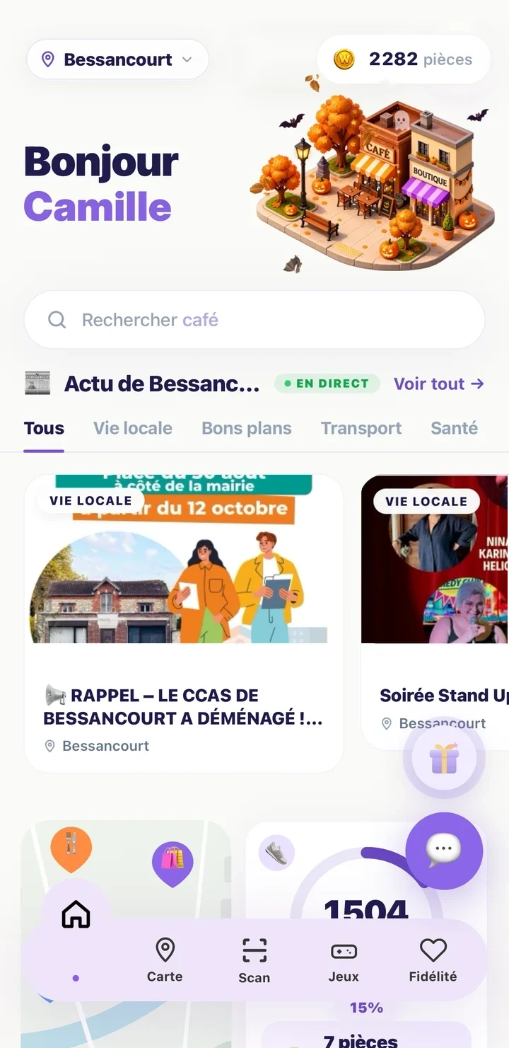 Écran d'accueil de l'appli Wynlo