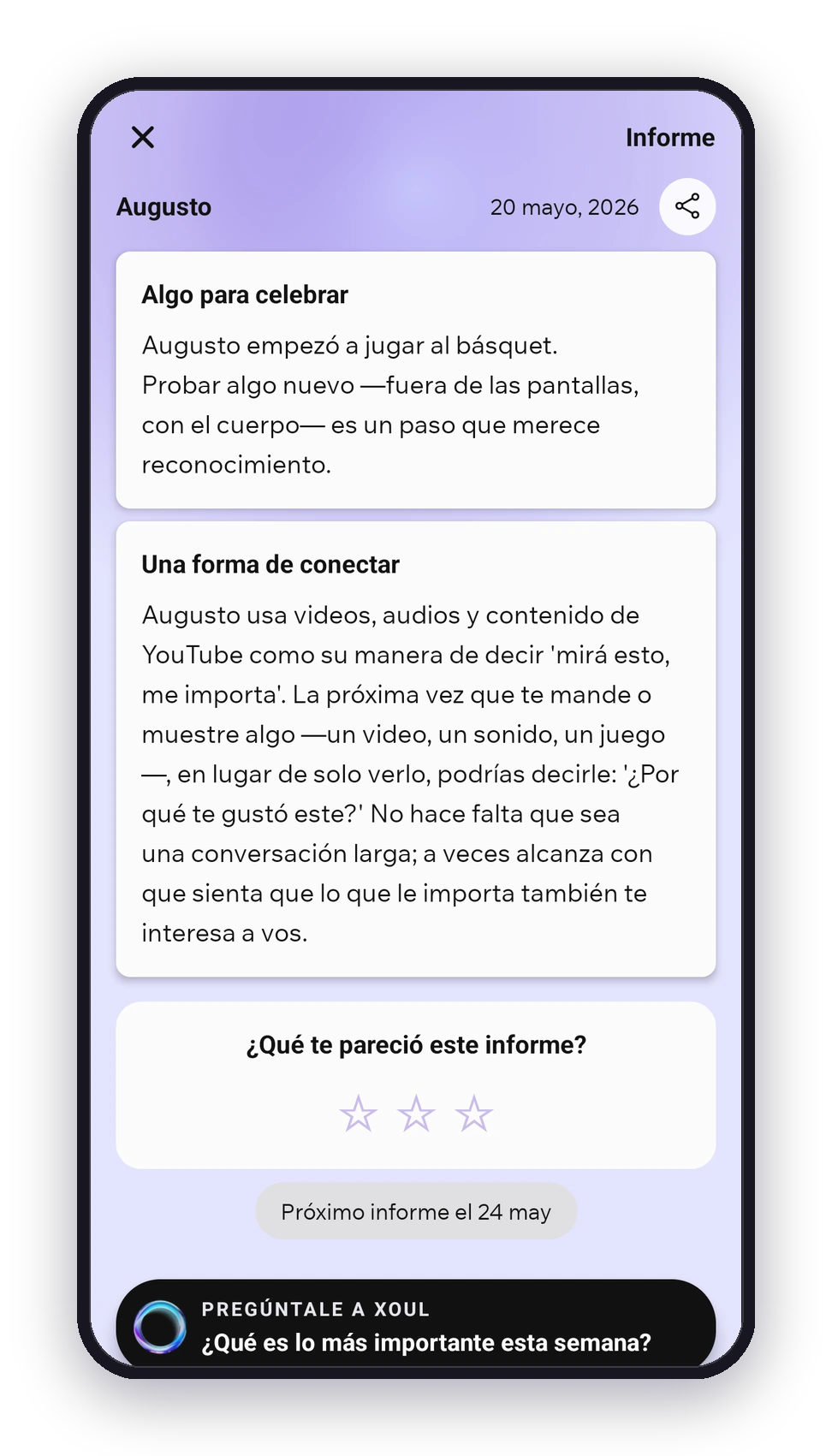 Informe completo de Xoul en la app
