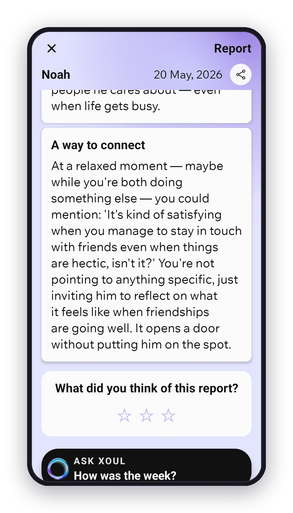 Xoul full Report in the app