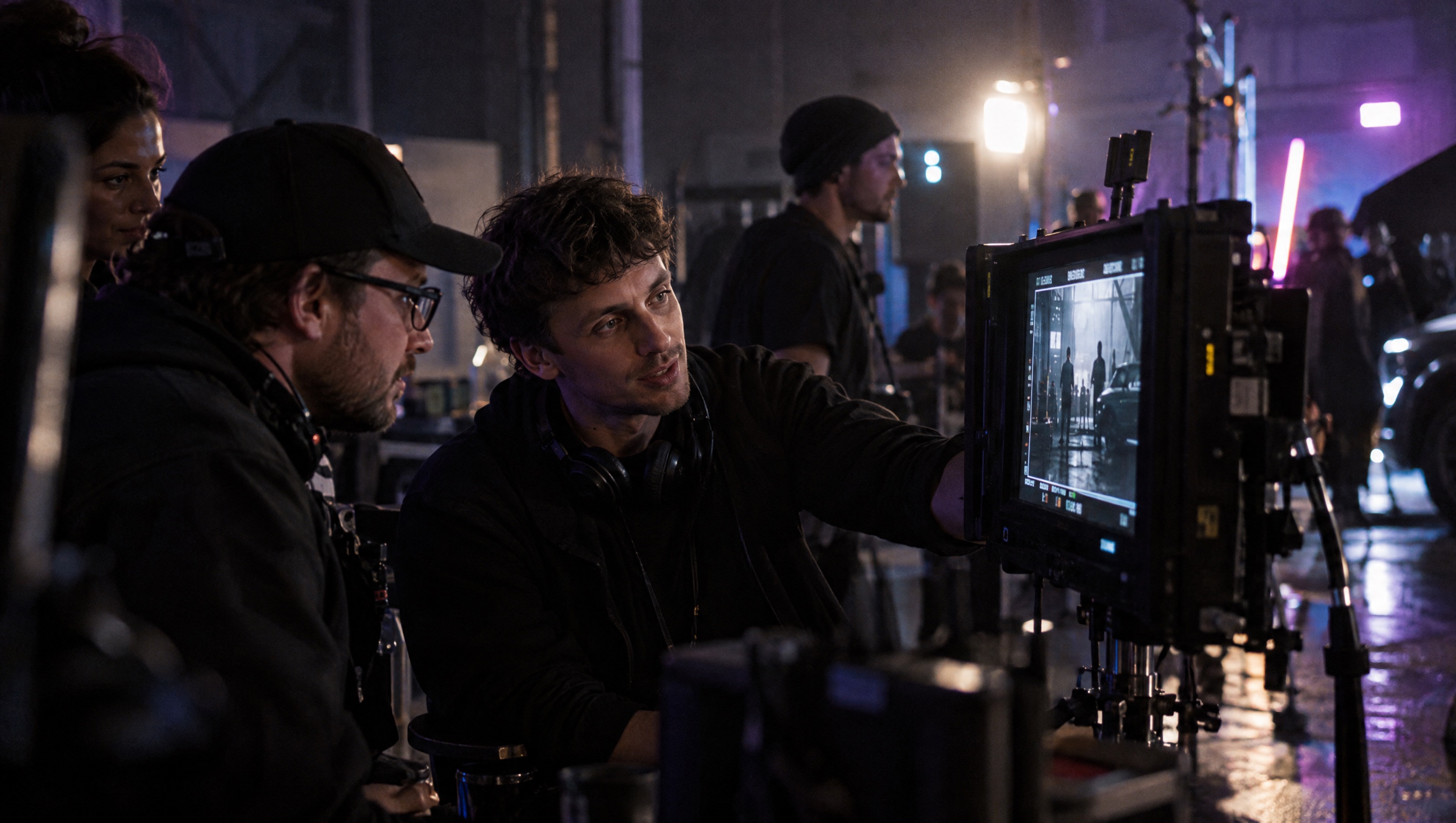 Abstimmung über ein Filmmotiv am Produktionsmonitor