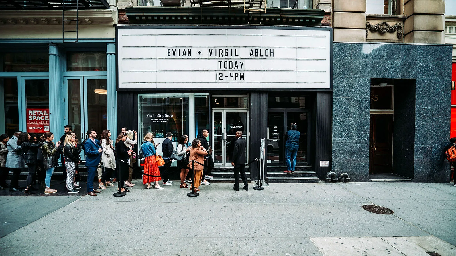 The LUME Studios marquee on Broadway with a line out front during a brand activation, SoHo Tribeca NYC