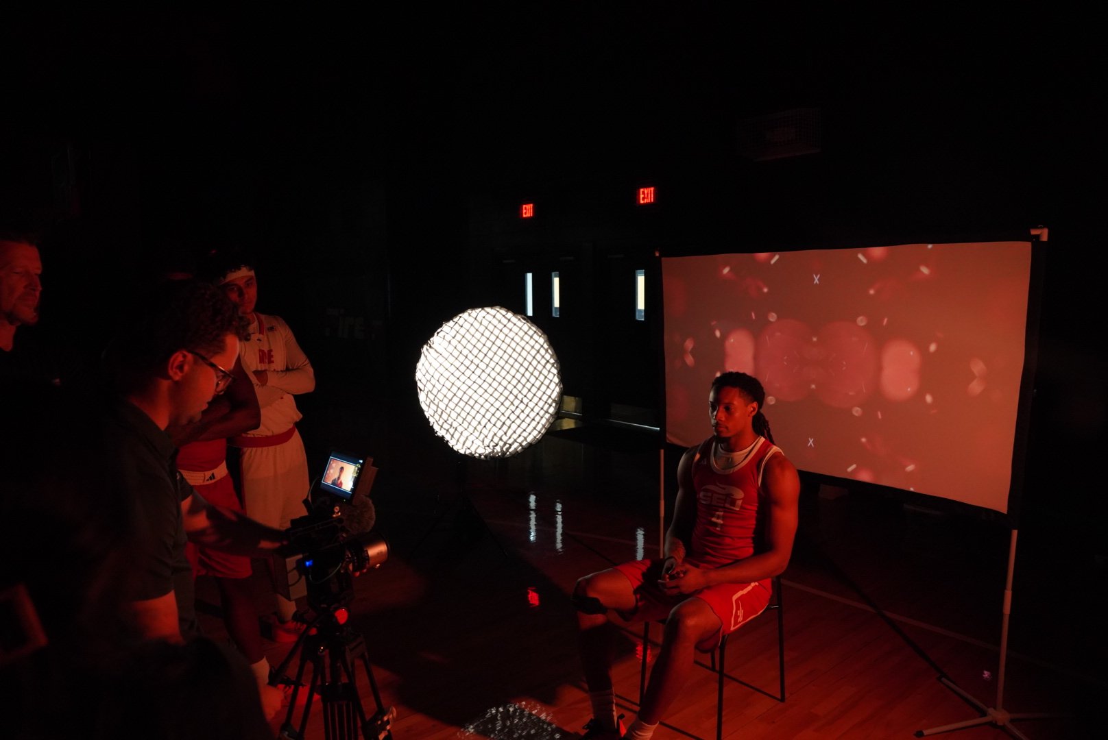 Behind the camera during a basketball production