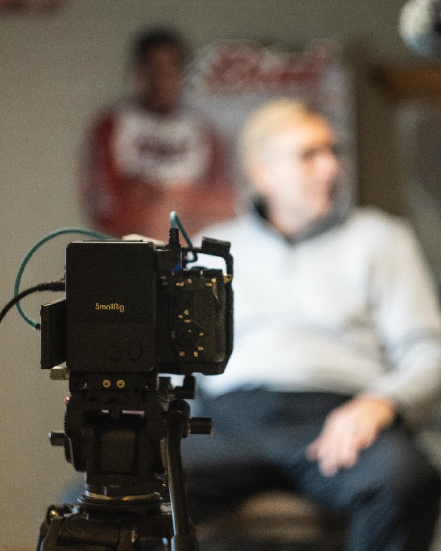 A camera ready for an interview