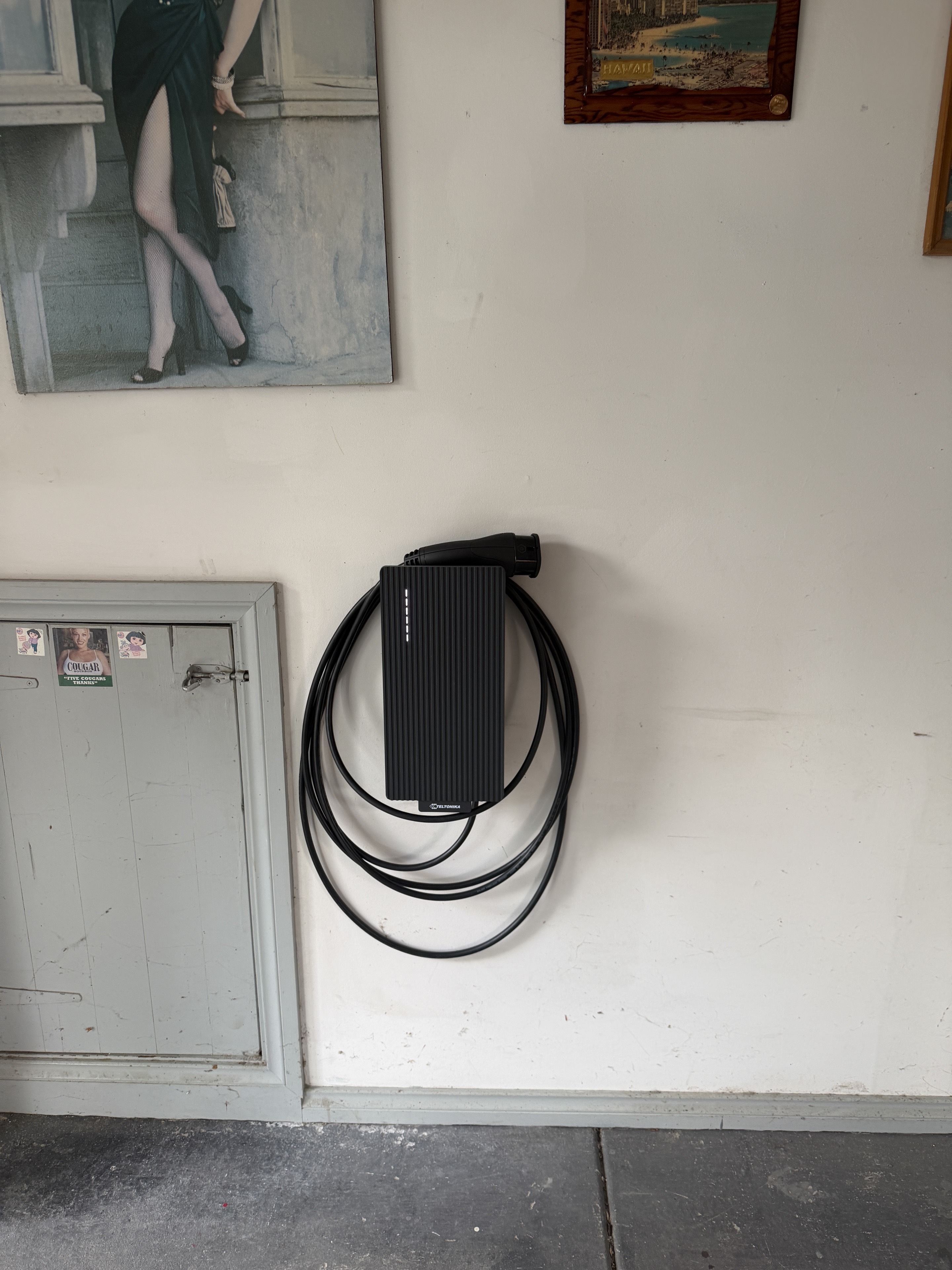 Carbon Group Teltonika EVC2 EV charger installation with an Anthracite Grey front plate inside a Melbourne garage