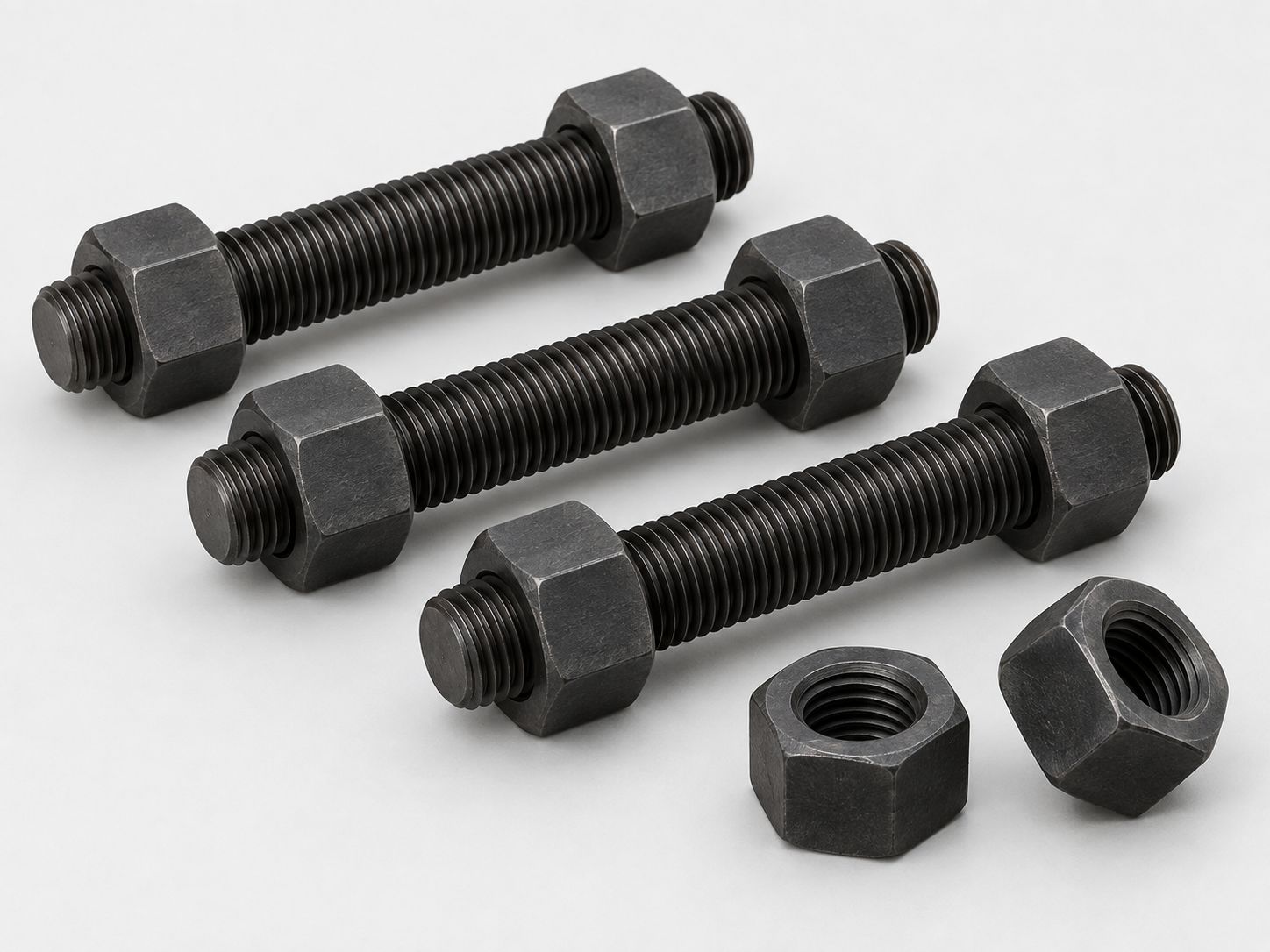 ASTM A320 Grade L7 plain black stud bolts with heavy hex nuts