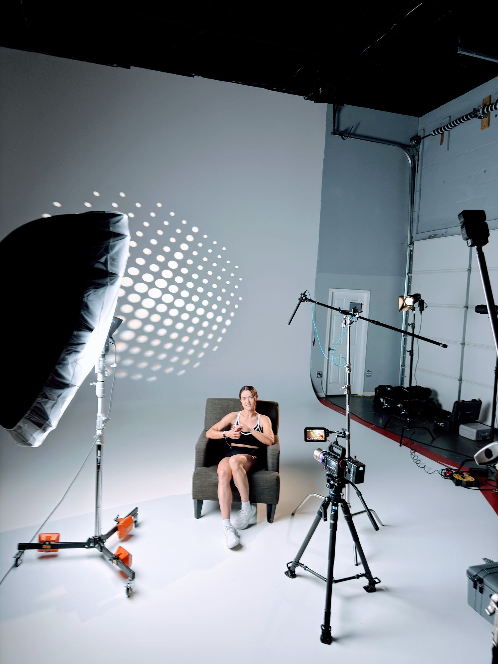 Athlete interview in the Uncharted Media cyc wall studio