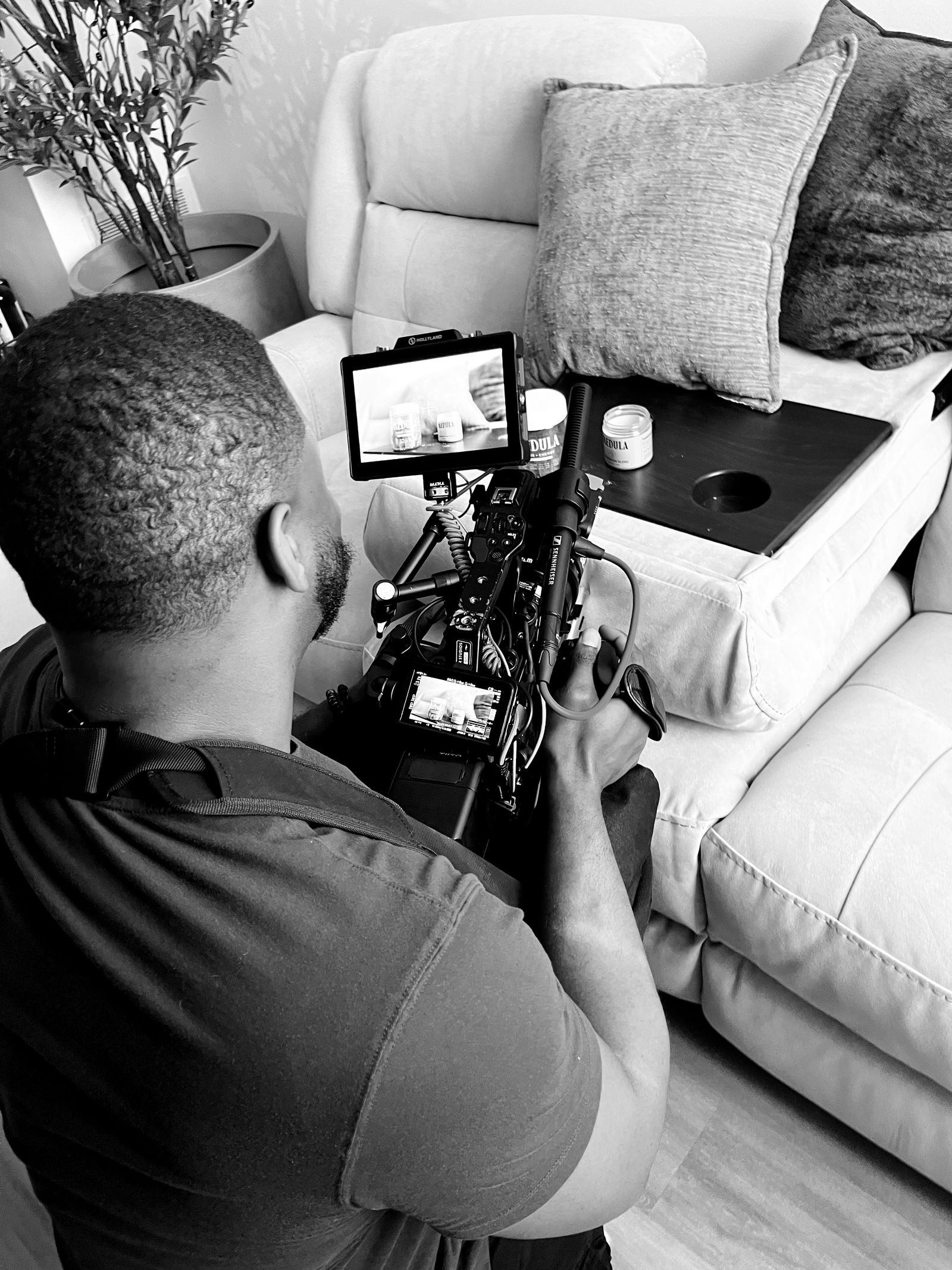 Derek Lamar filming a product spot for a brand, Uncharted Media