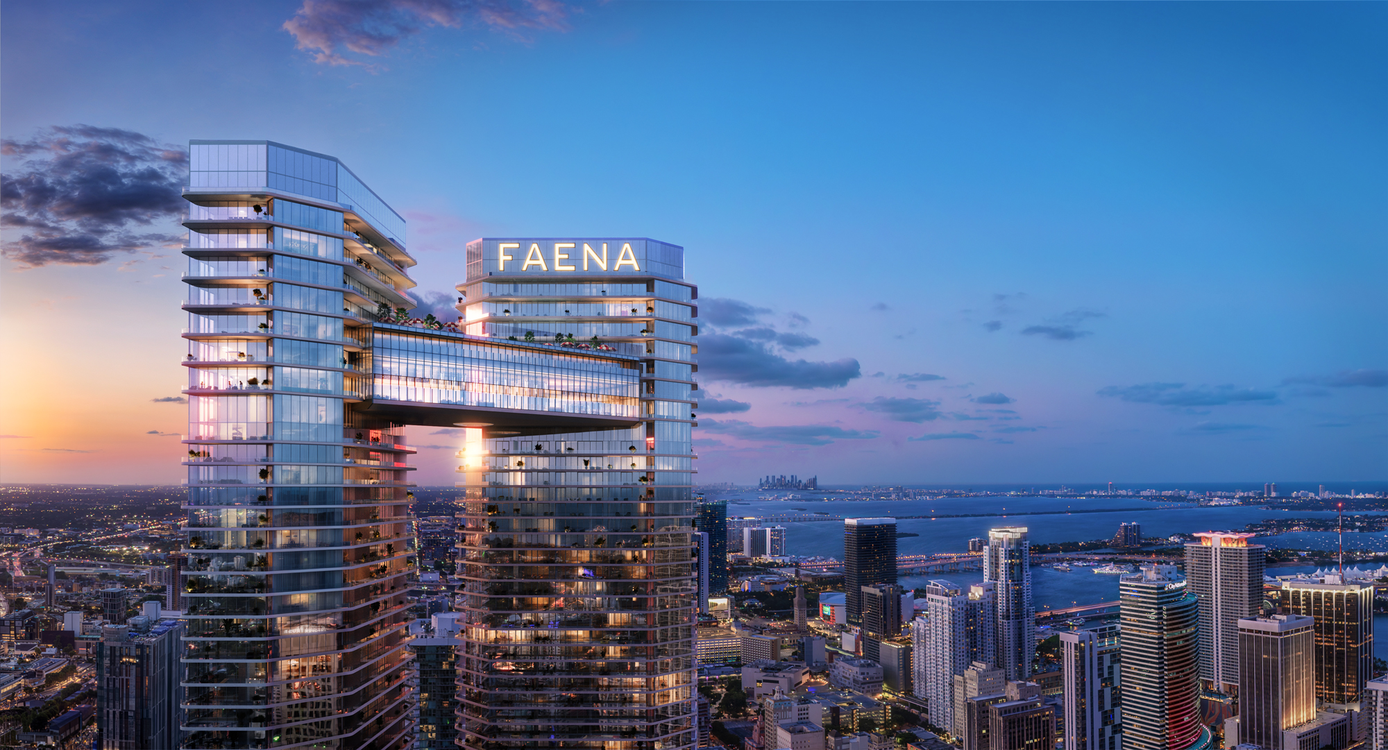 Faena Residences Miami twin towers on the Miami River