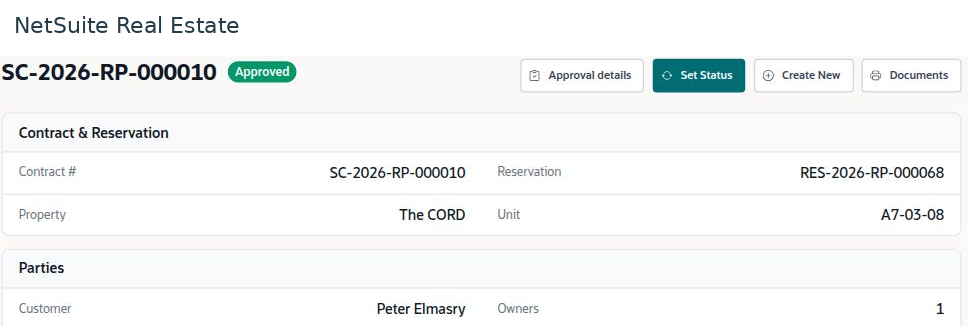NetSuite Real Estate review the approved sales contract