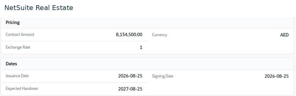 NetSuite Real Estate verify property pricing and contract dates