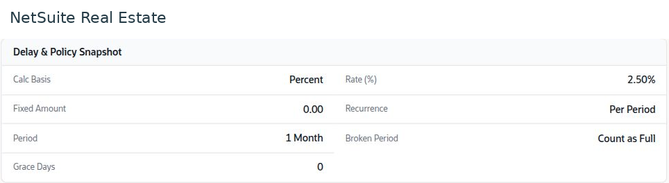 NetSuite Real Estate review the late-payment penalty policy
