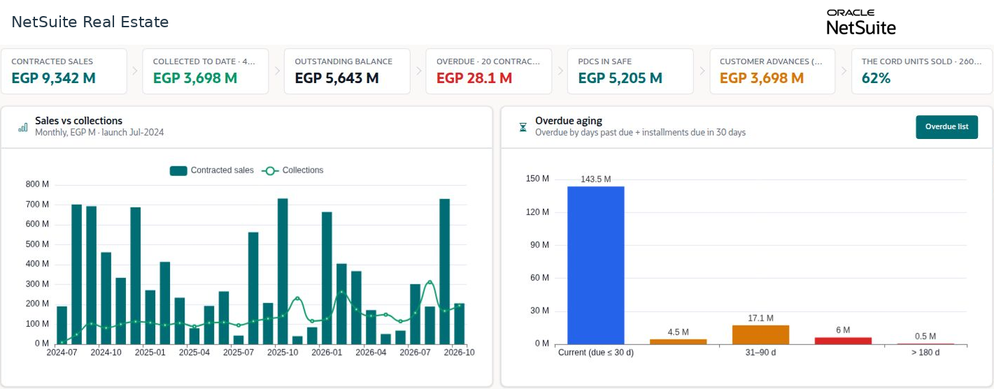 NetSuite Real Estate executive dashboard populated workspace