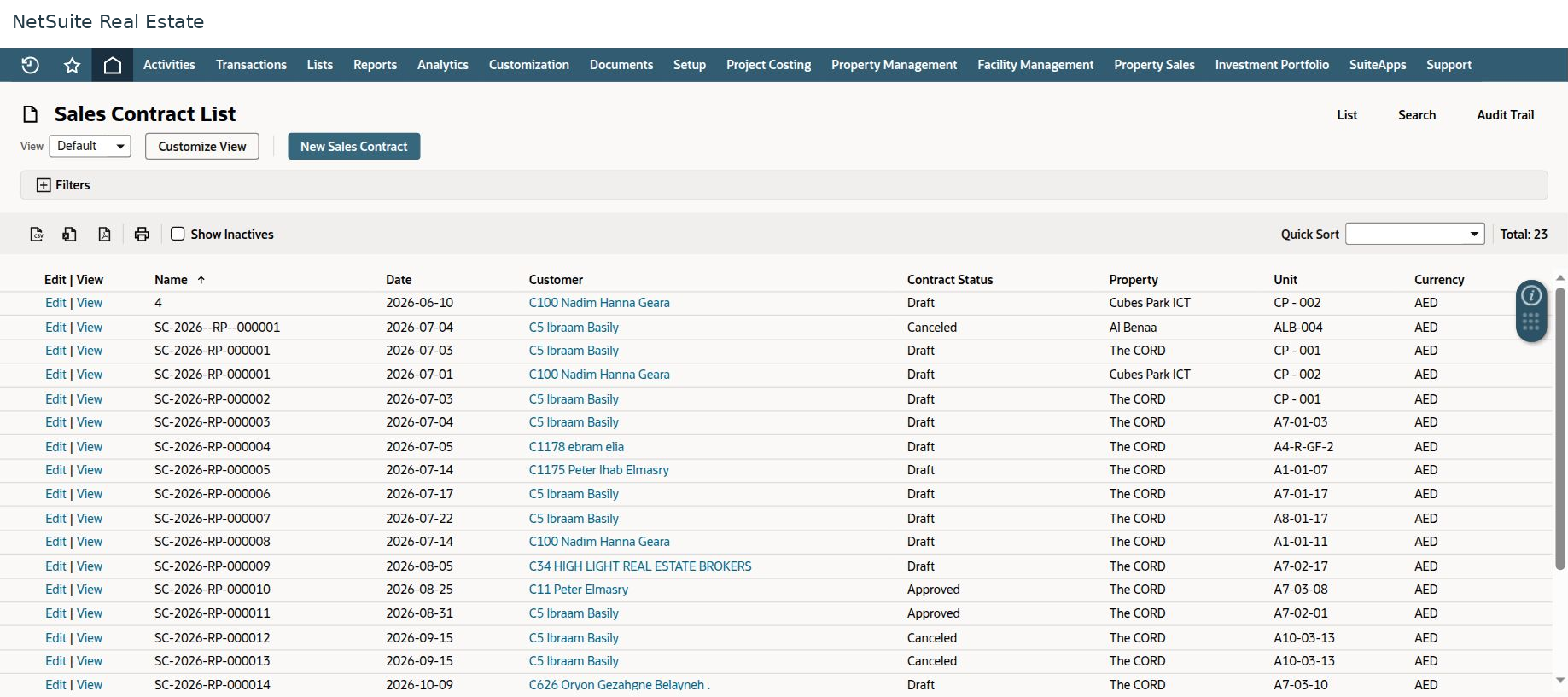 NetSuite Real Estate finding and opening records populated workspace
