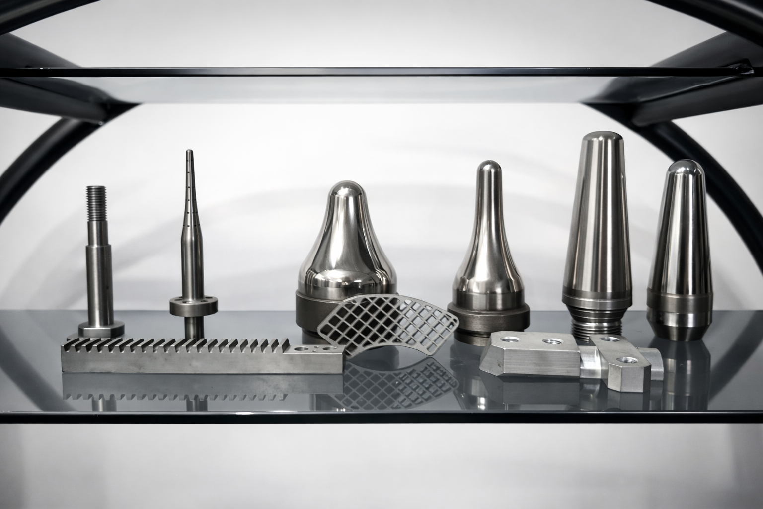 Split blank mold halves for glass container forming, CNC machined, cross-section view