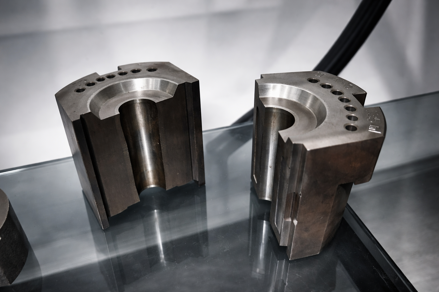 Split blank mold halves for glass container forming, CNC machined, alternate angle