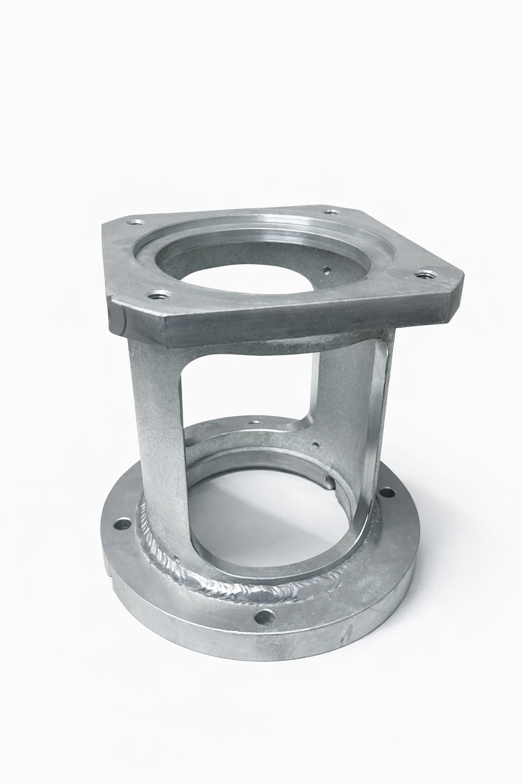CNC-machined and welded mounting bracket for glass machine assemblies