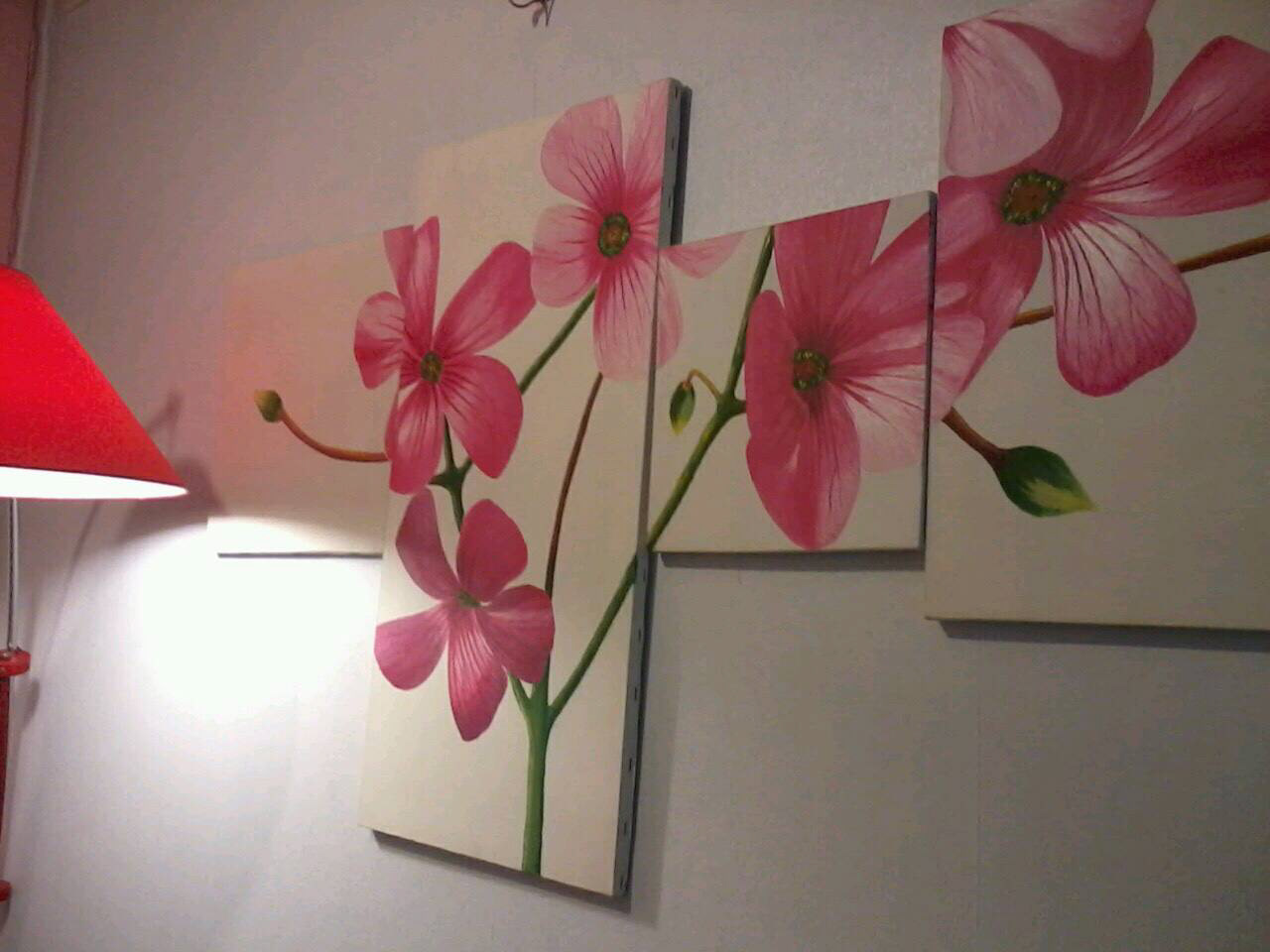 Painting of pink flowers on canvas