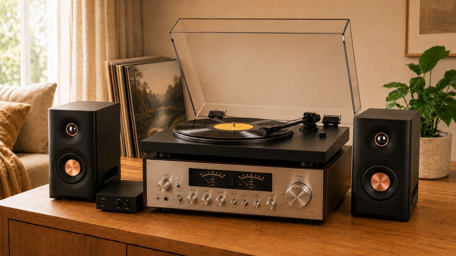 HiFi-Anlage für Vinyl zusammenstellen: Plattenspieler, Phono-Preamp, Verstärker, Lautsprecher. VinylRecordsLove