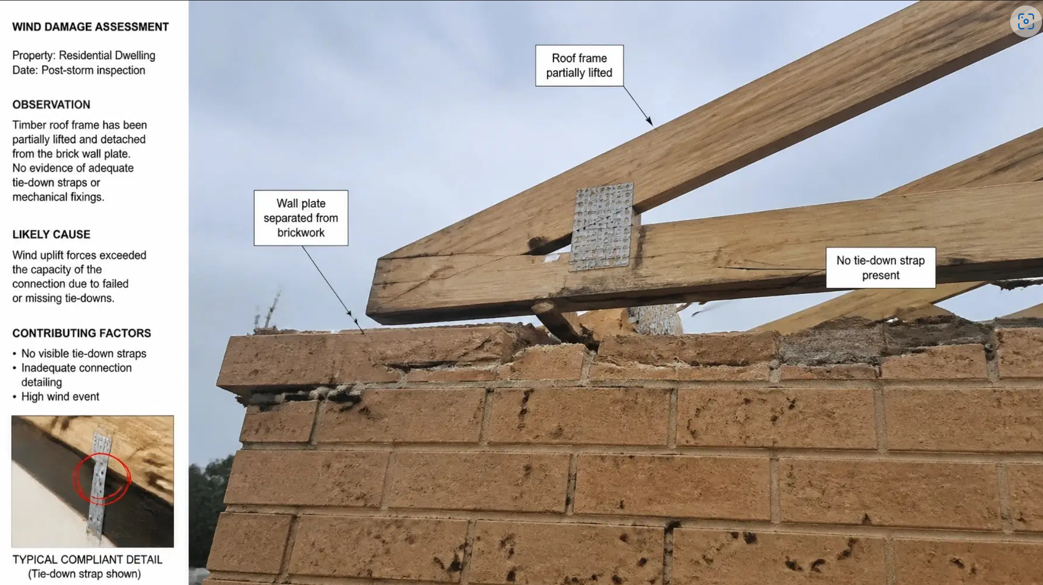 Standard build showing designed-in failure with missing tie-downs