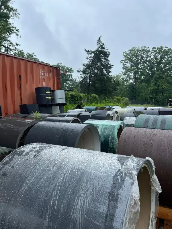 Metal roofing coils stored for panel production