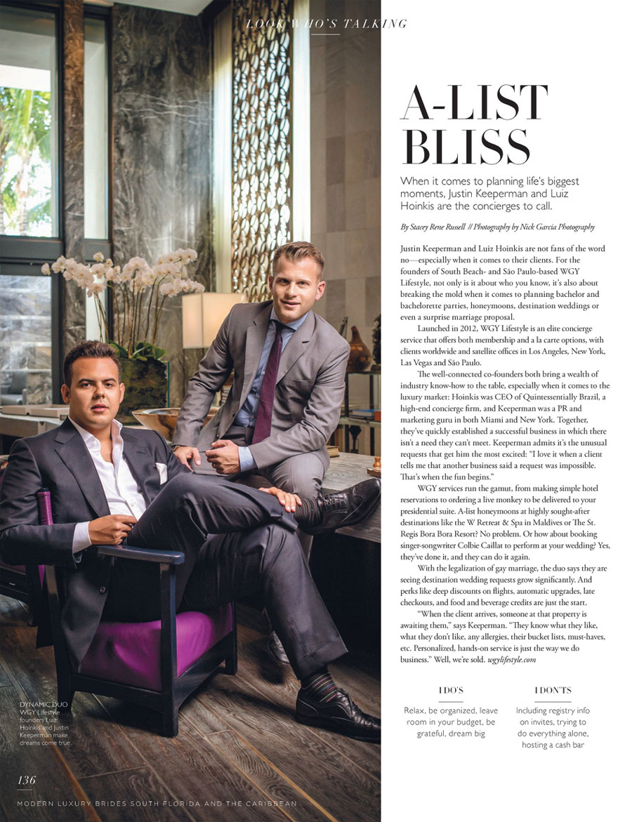 A-List Bliss profile from Modern Luxury Brides South Florida and The Caribbean featuring Justin Keeperman