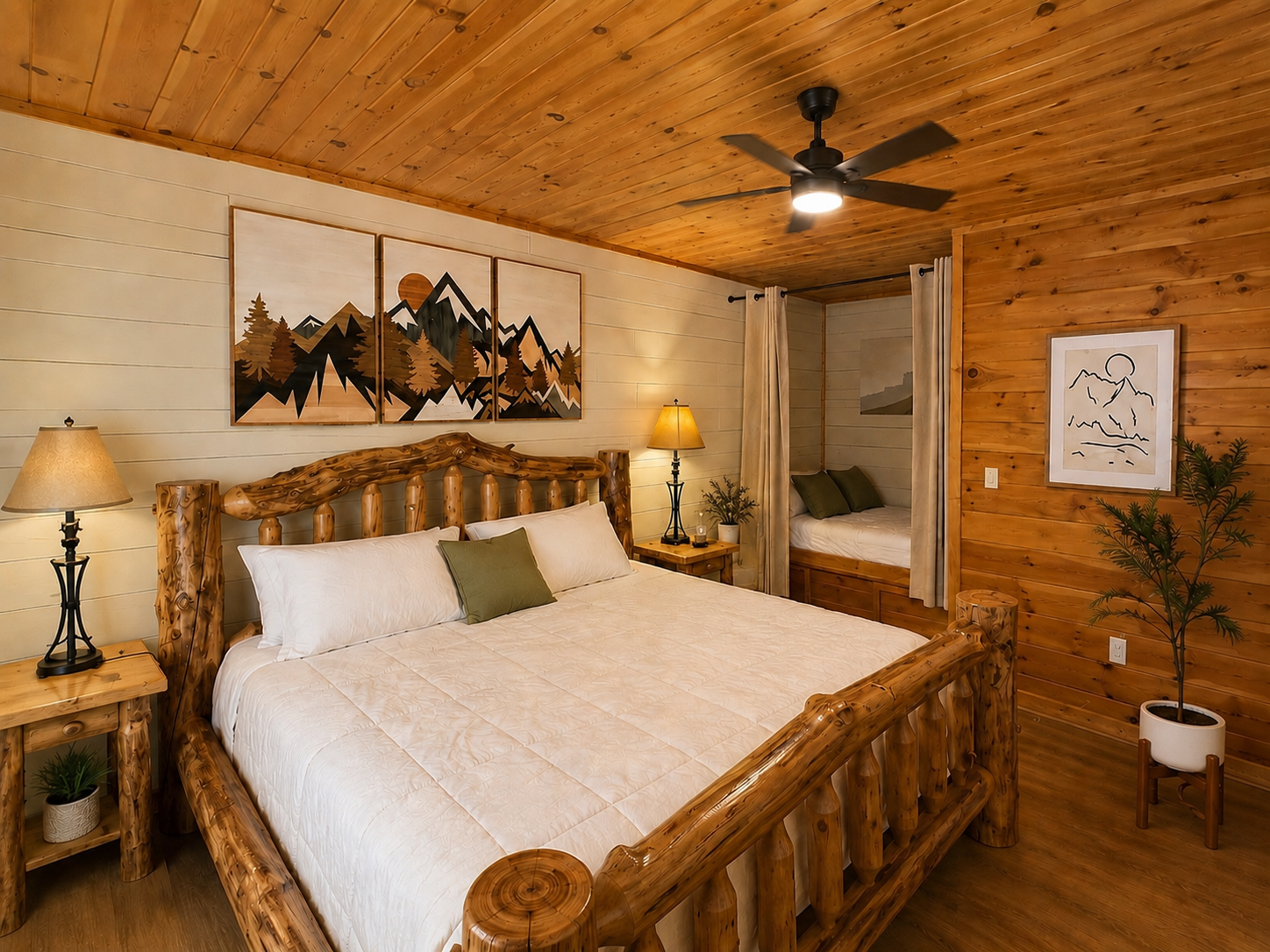 King bedroom with mountain decor