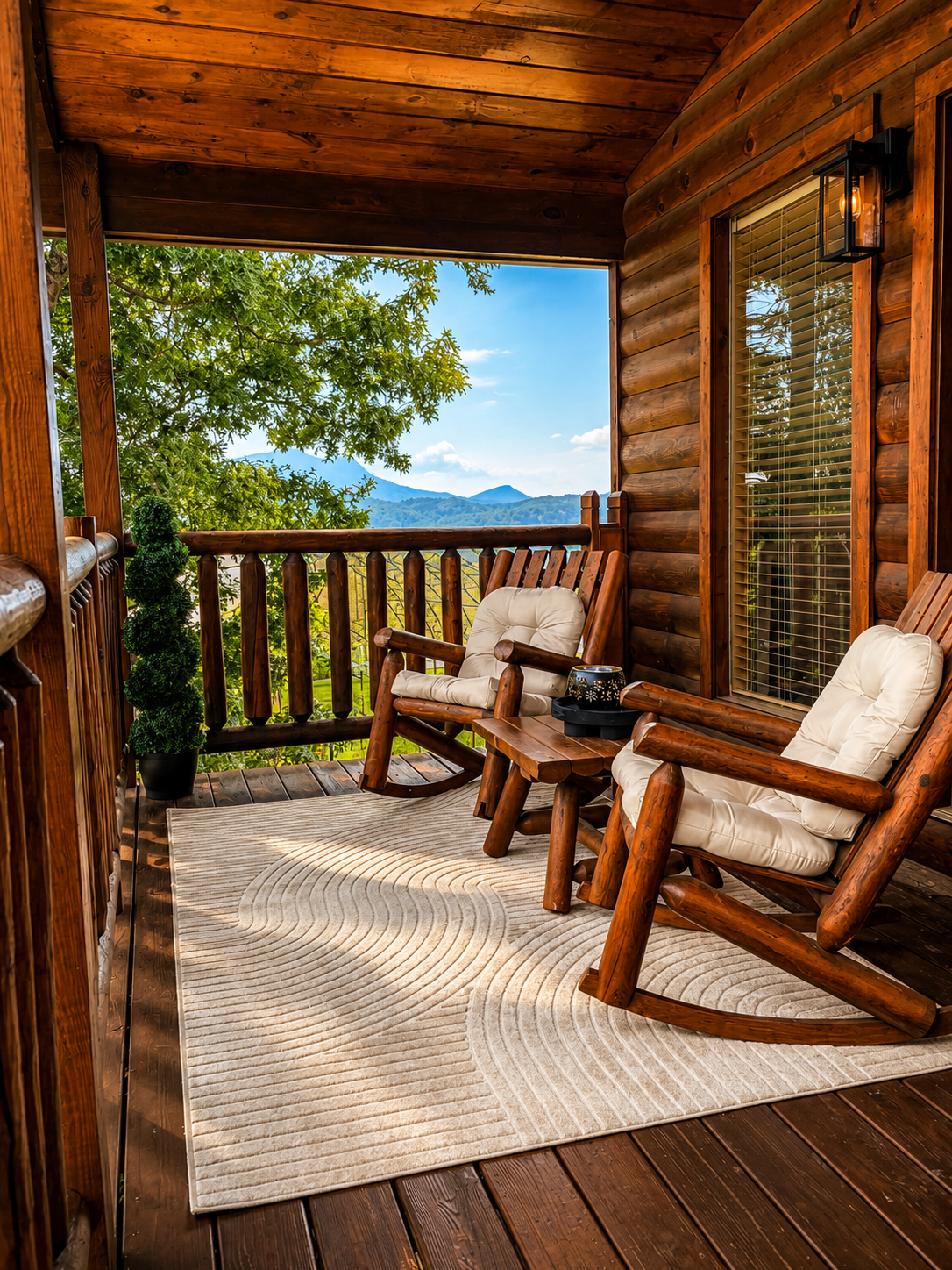 Deck rocking chairs with mountain view