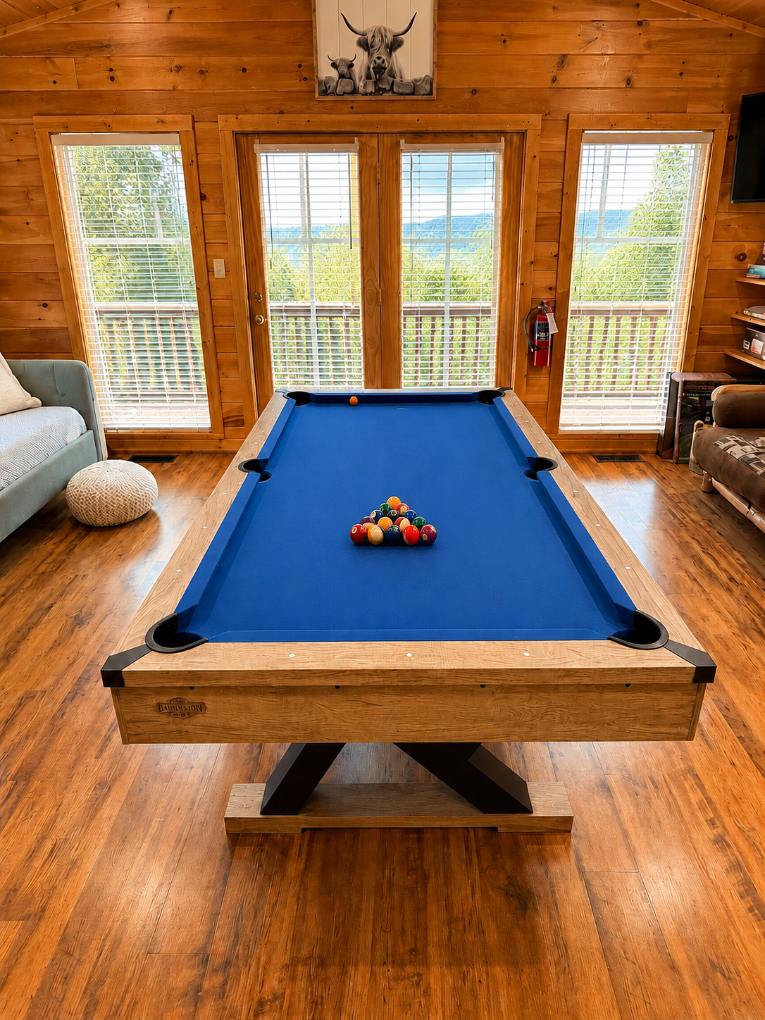 Pool table and mountain view