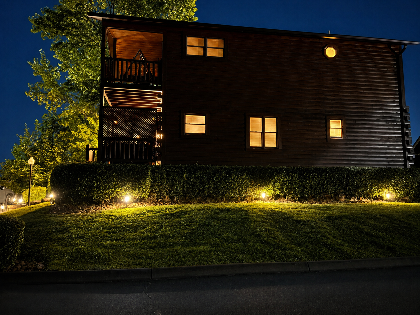 The Overlook exterior at night