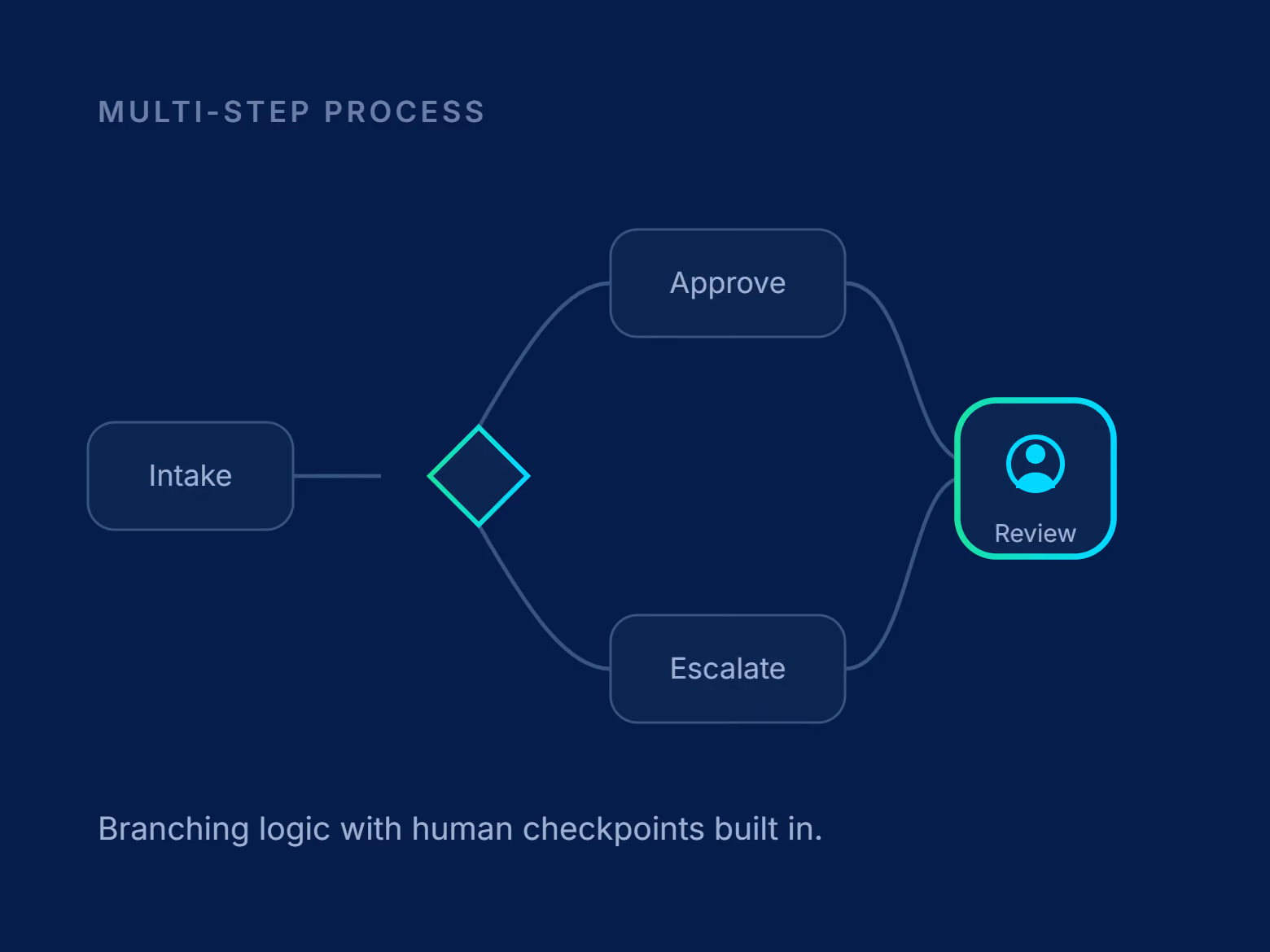 Multi-step process with branching logic and human checkpoints