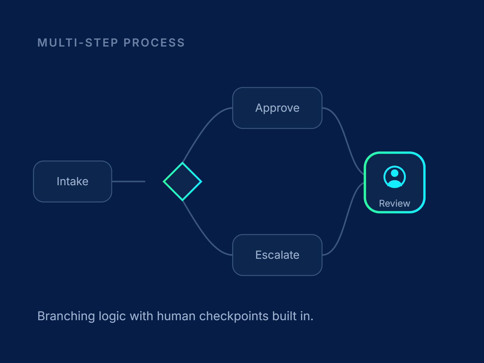Multi-step process with branching logic and human checkpoints