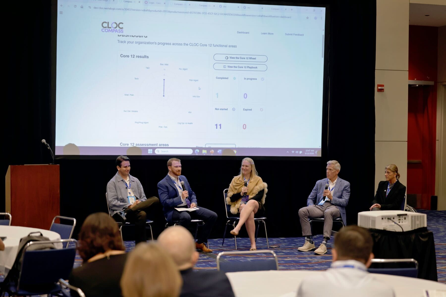 CLOC Compass demo on stage during the panel