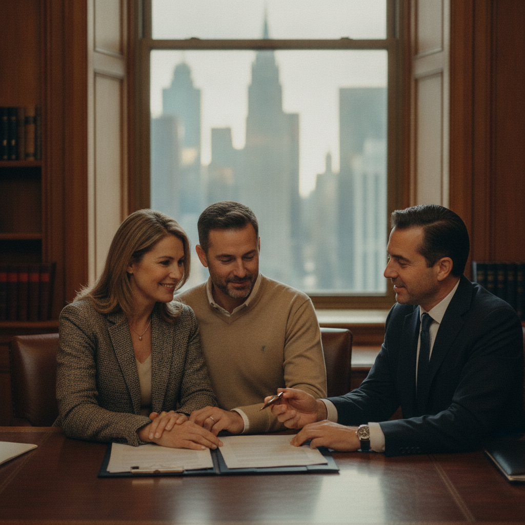 An affluent couple reviewing their estate plan with a trusted advisor