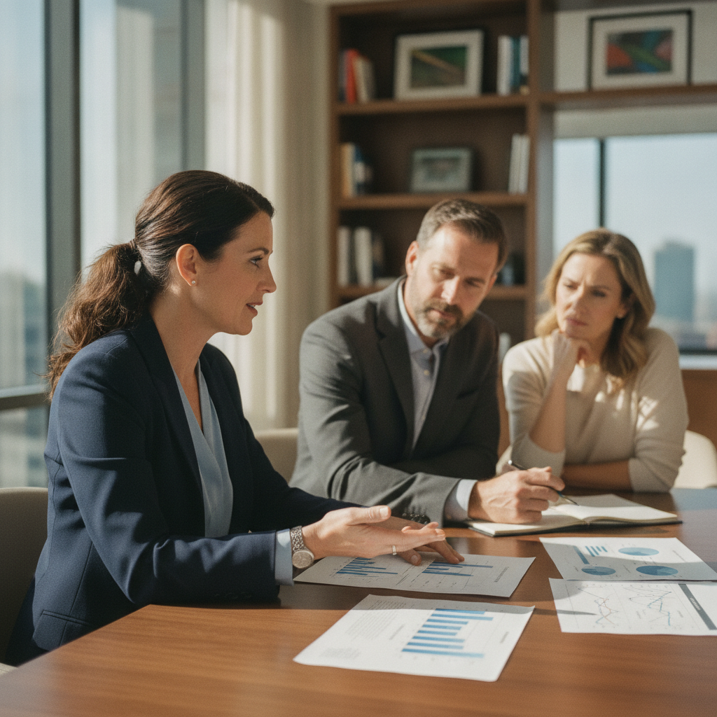 A financing advisor comparing loan options with business owners