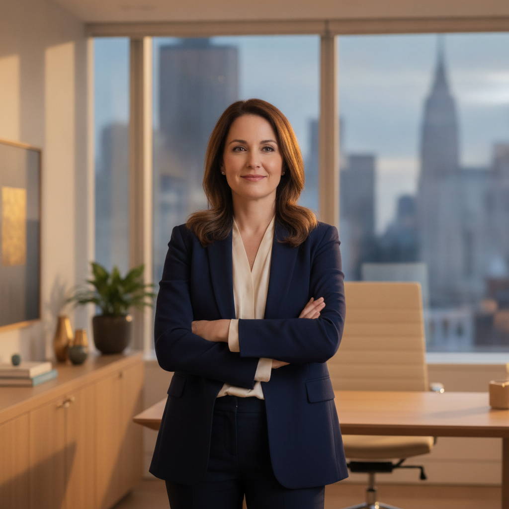 A confident New York business owner in control
