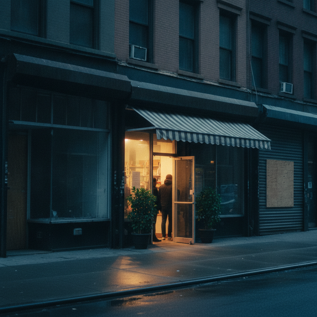 A thriving shop between two shuttered storefronts on a New York block