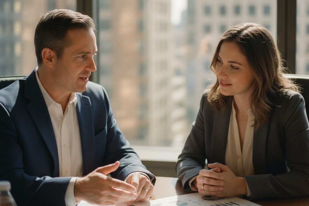 An accountant advising a business owner using financial reports