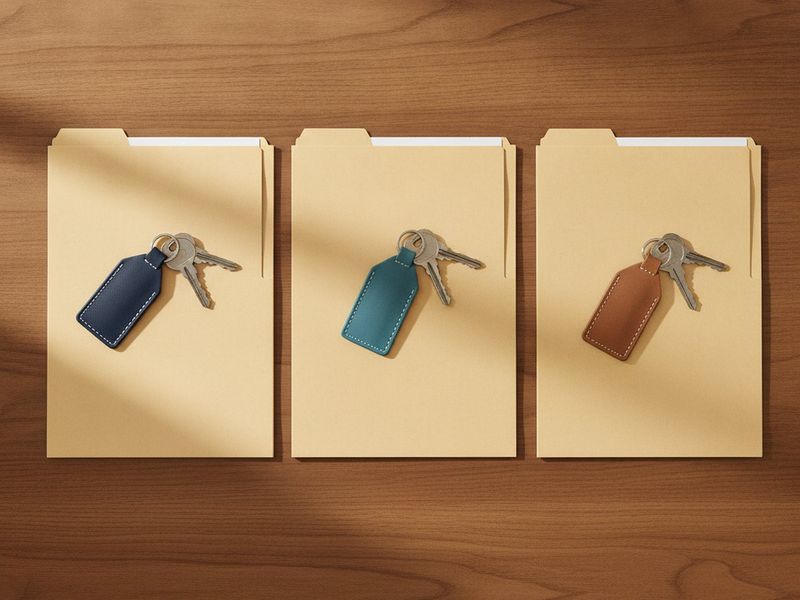 Three file folders, each with its own set of property keys