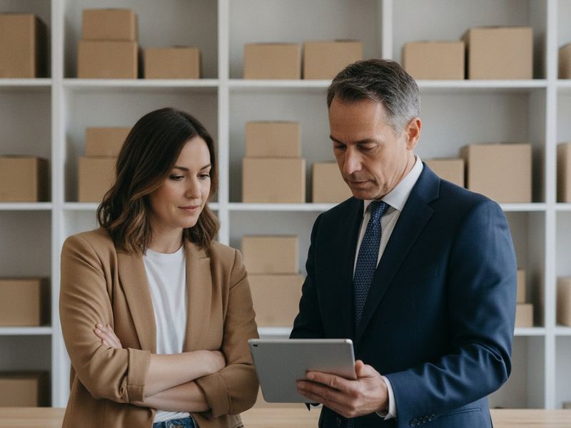 An ecommerce founder and an accountant reviewing figures in a Brooklyn studio