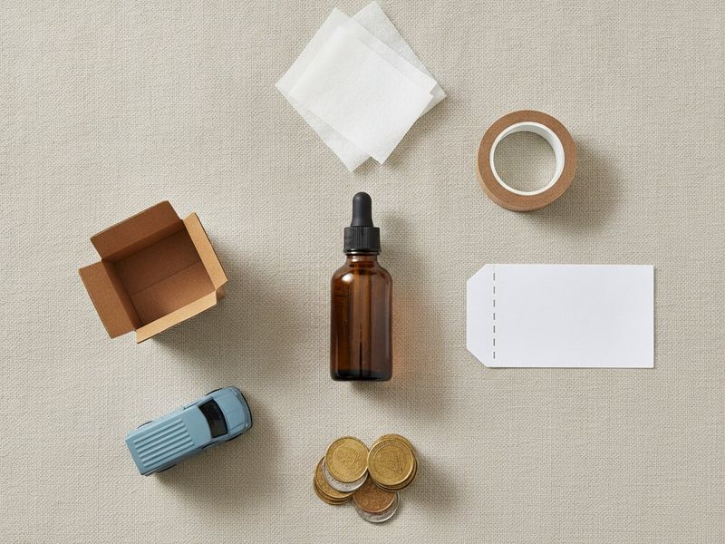 A single product on a table with its cost components laid out around it