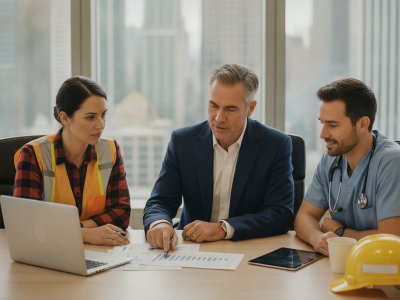 A senior accountant reviewing monthly reports with a contractor and a dental practice owner
