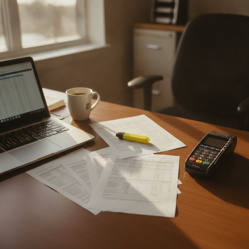 Payout statements from several processors, stacked on a desk