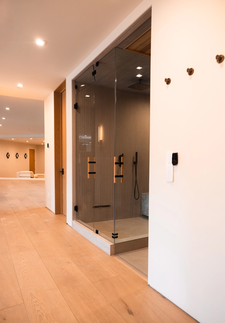 Deer Valley sauna and adjacent shower enclosure from the hallway