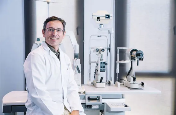 Ophthalmologist in an eye examination room