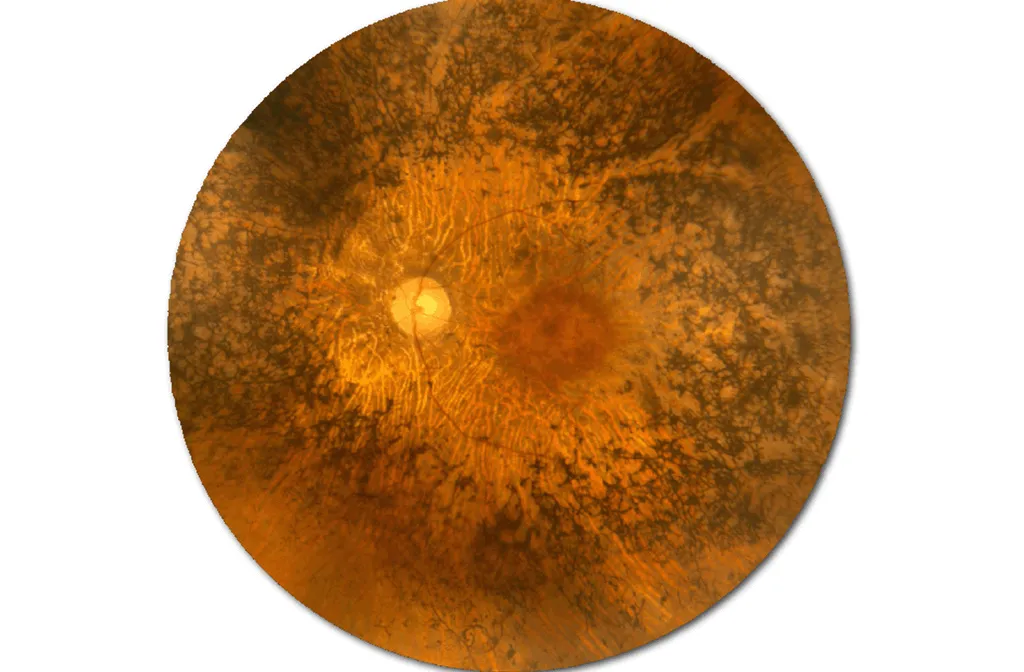 Retinal fundus image showing retinitis pigmentosa