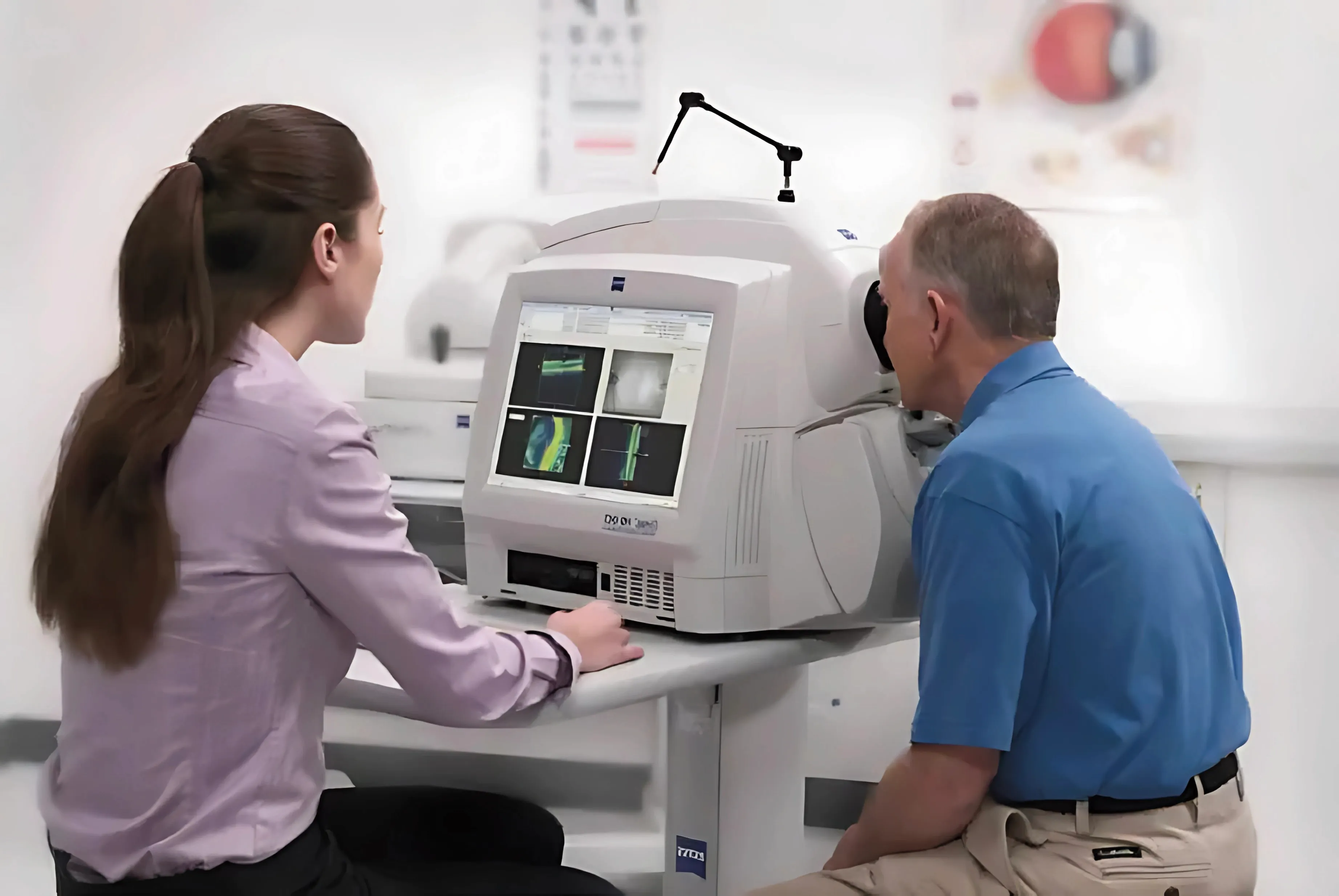 Patient undergoing retinal imaging with optical coherence tomography
