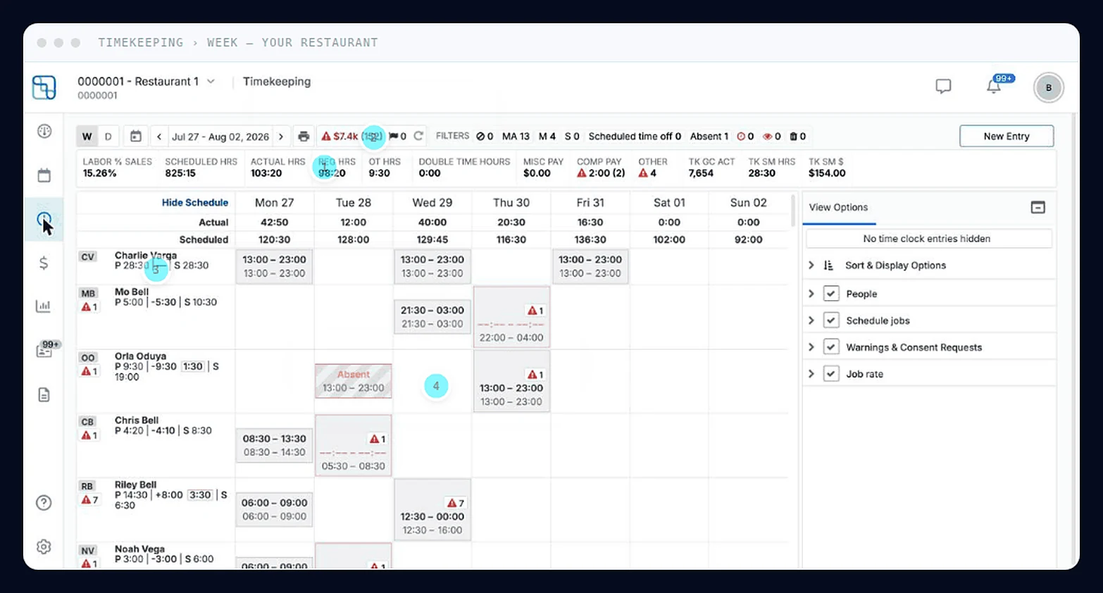LIFELENZ timekeeping screen