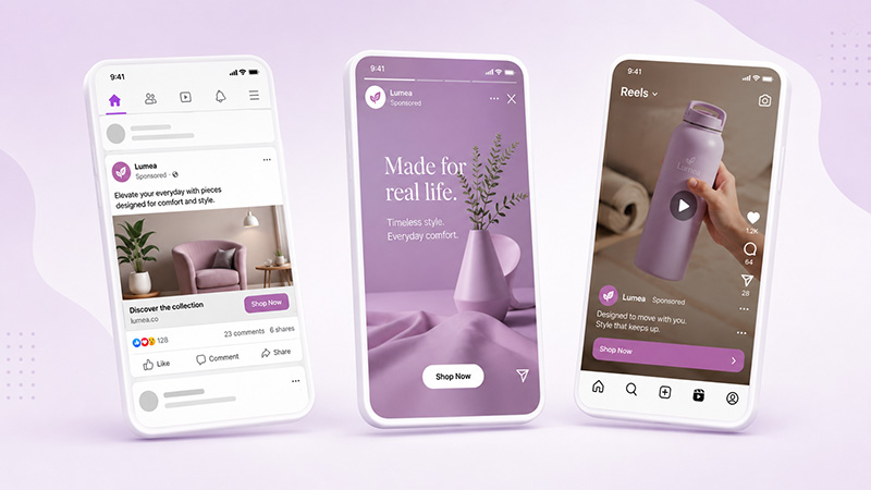 Meta Ads example showing Facebook and Instagram ad placements